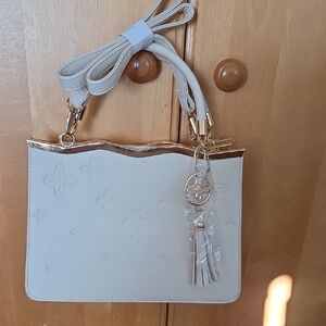 Chic Cream Shoulder Bag with Gold Accents